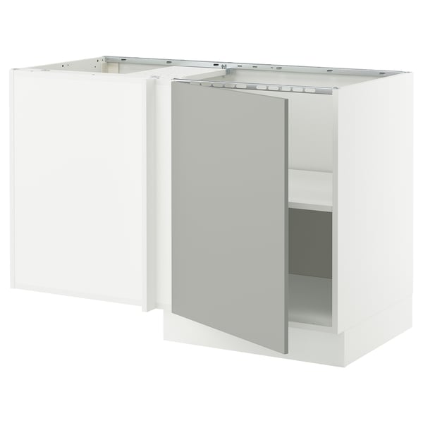 SEKTION white kitchen cabinet, modern design, grey inside, fiberboard, acrylic, rectangular, corner base, silent hinge.