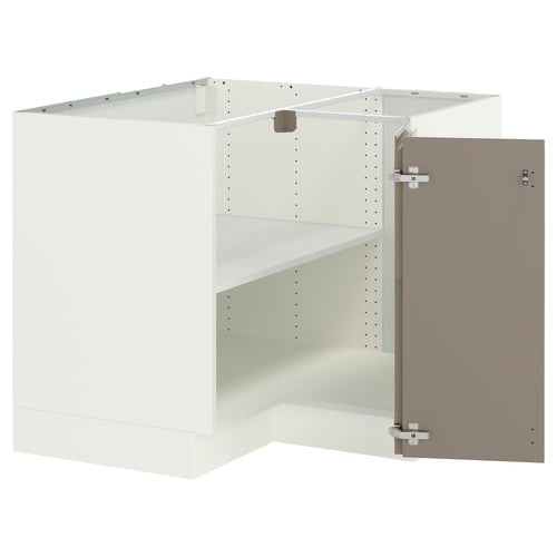 SEKTION Corner base cabinet with shelf, white/Voxtorp high-gloss dark grey-brown, 38x24x30 "
