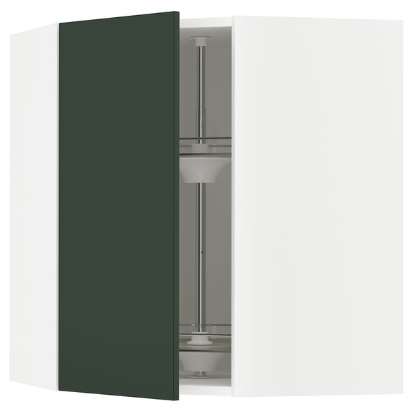 SEKTION green kitchen cabinet with glass carousel.
