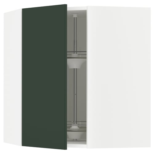SEKTION green kitchen cabinet with glass carousel.