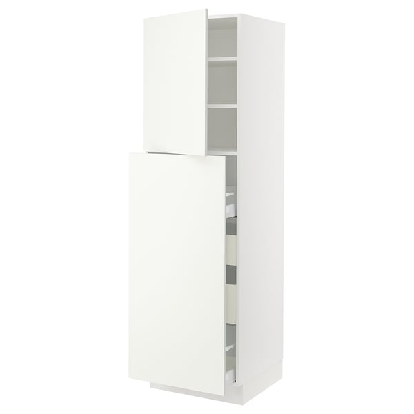 White SEKTION kitchen cabinets with adjustable shelves, glossy finish.