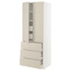 Beige ikea SEKTION kitchen cabinet with 3 drawers and 2 adjustable shelves.