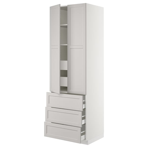 A white SEKTION tall storage cabinet with multiple shelves and drawers, featuring a classic, traditional design.