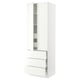 White SEKTION kitchen cabinets: tall 2-door, 3-shelf unit & lower 3-drawer section.