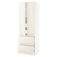 A white SEKTION kitchen cabinet with two doors and three drawers, featuring traditional off-white styling and bevelled edges.