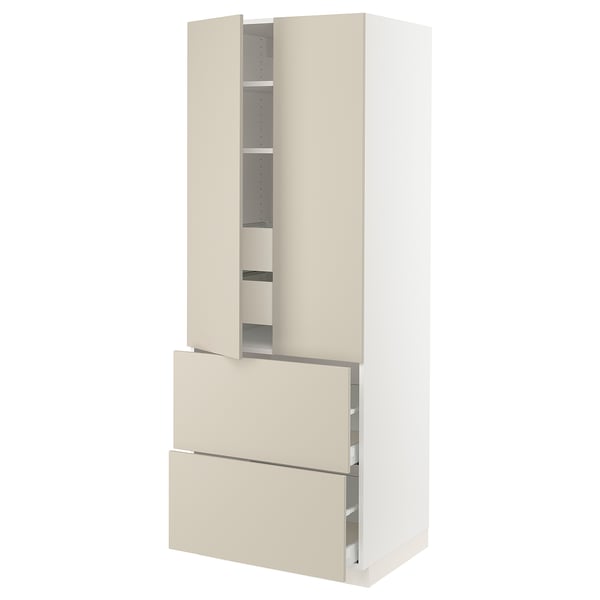 Beige SEKTION kitchen cabinet with drawers, modern design, clean look, sturdy construction.