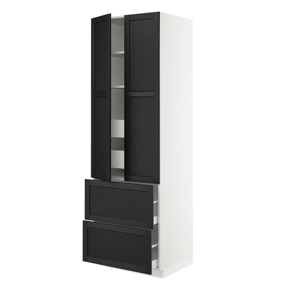 Black ikea SEKTION cabinet with drawers and shelves.