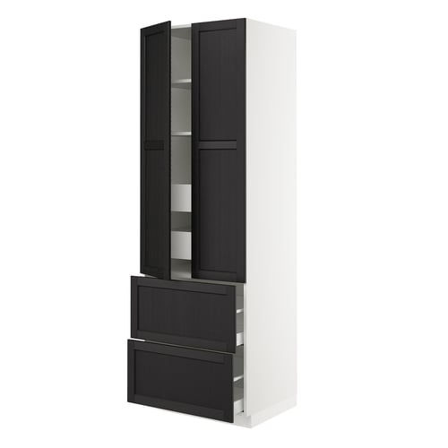 Black ikea SEKTION cabinet with drawers and shelves.