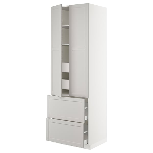 Ikea SEKTION kitchen unit in light grey with cabinets and drawers.