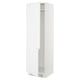 White tall cabinet, minimalist design, glossy finish, built-in handles.