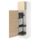 Wooden cabinet with open door and shelves.