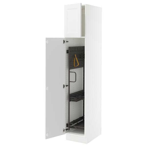 White SEKTION cabinet with adjustable shelves and dampened hinges.