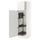 SEKTION white kitchen cabinet, open doors showcasing metal shelves, accessories included.