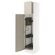 White tall cabinet with beige door and adjustable shelves.