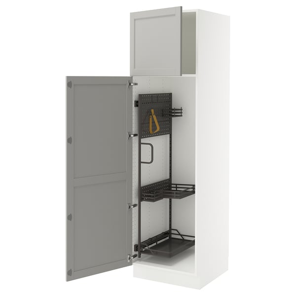 SEKTION white kitchen cabinet with grey lerhyttan doors, bevelled edges, removable hinges, adjustable shelves.