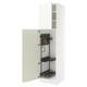 A white SEKTION kitchen cabinet with an adjustable shelf and a hanging strap inside. The cabinet door is open.