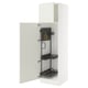 White SEKTION kitchen cabinet with open door, metal shelves and pegboard.