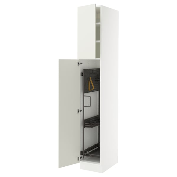 White SEKTION kitchen cabinet with adjustable shelves and soft-closing door.