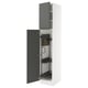 Modern white and dark grey kitchen cabinet with adjustable shelves and quiet-close doors.