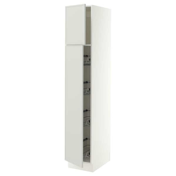 SEKTION High cabinet w door/wire baskets, white/Aspudden light gray, 15x24x80 "