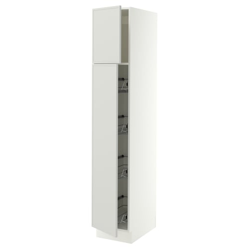 SEKTION High cabinet w door/wire baskets, white/Aspudden light gray, 15x24x80 "