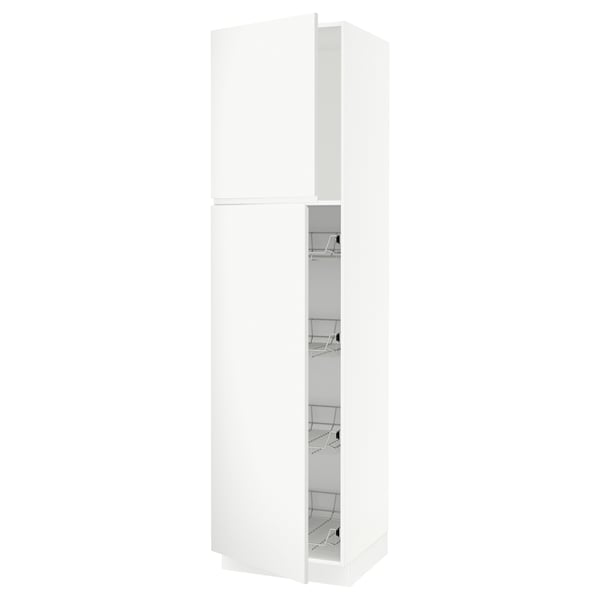 Minimalist white kitchen cabinet, slim rectangular shape, modern design with multiple shelves.