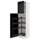 Modern white cabinet with black interior, three sliding shelves, sleek design.