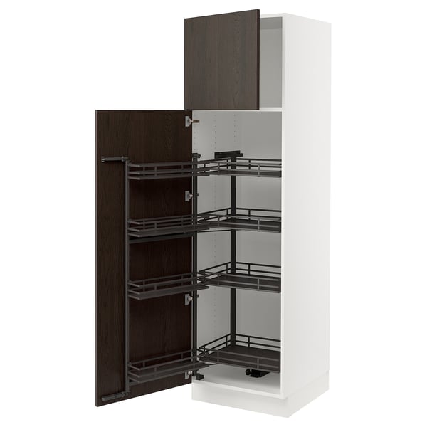 White SEKTION kitchen cabinet with dark brown pull-out shelves.