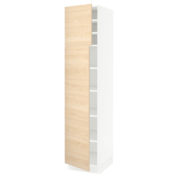 SEKTION white tall cabinet, light ash door, modern design, four shelves.