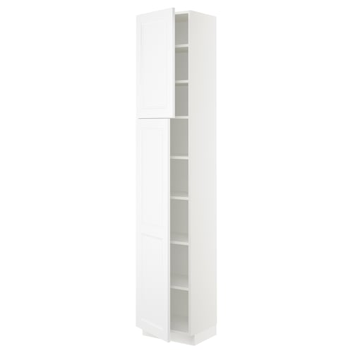White SEKTION kitchen cabinet, sleek and tall with adjustable shelves, modern design.