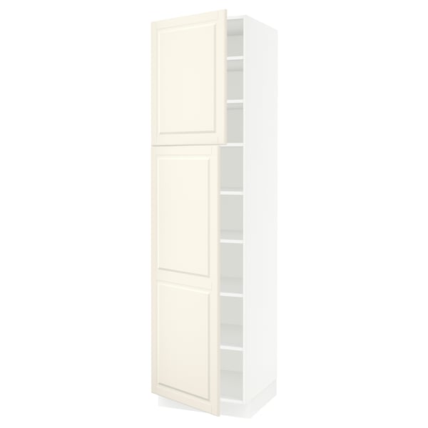 An off-white SEKTION kitchen cabinet with bevelled edges, featuring two adjustable shelves and a door with soft-close hinges.