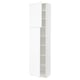 White kitchen cabinet with adjustable shelves, closed door.