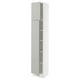 White ikea SEKTION tall kitchen cabinet with grey doors and shelves.