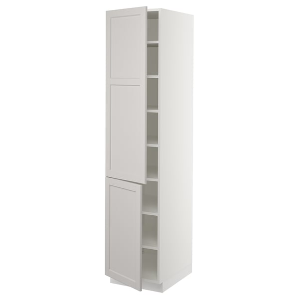 SEKTION light grey kitchen cabinet classic design with bevelled edges and adjustable shelves.