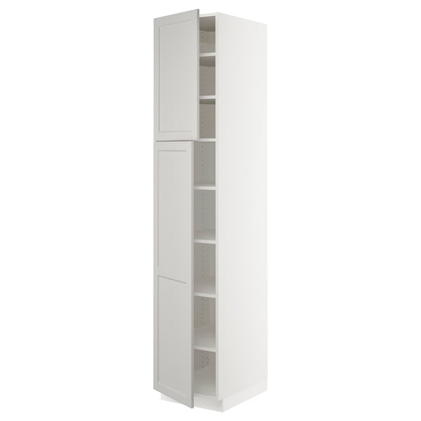 White SEKTION ikea kitchen cabinet, tall with doors & shelves.