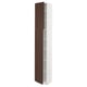 A tall, white SEKTION kitchen cabinet with dark brown sinarp wood doors, featuring a sleek, modern design with adjustable shelves.