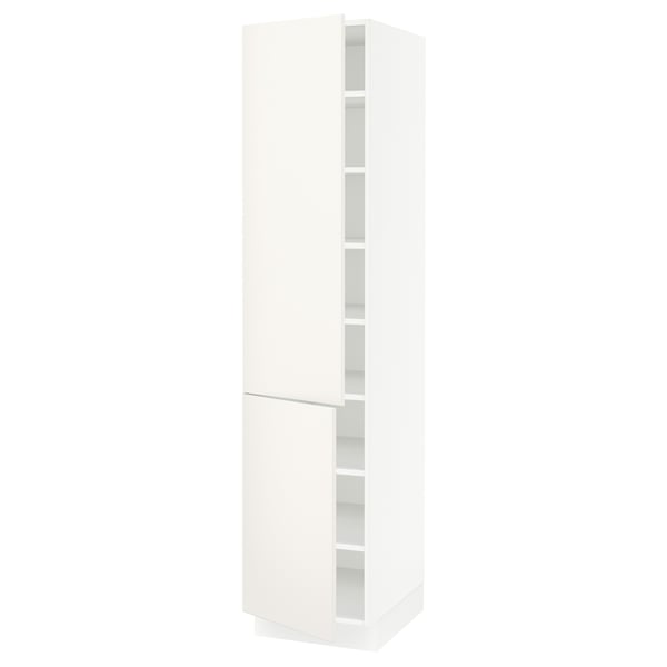 A white SEKTION tall kitchen cabinet with a sleek design and adjustable shelves.