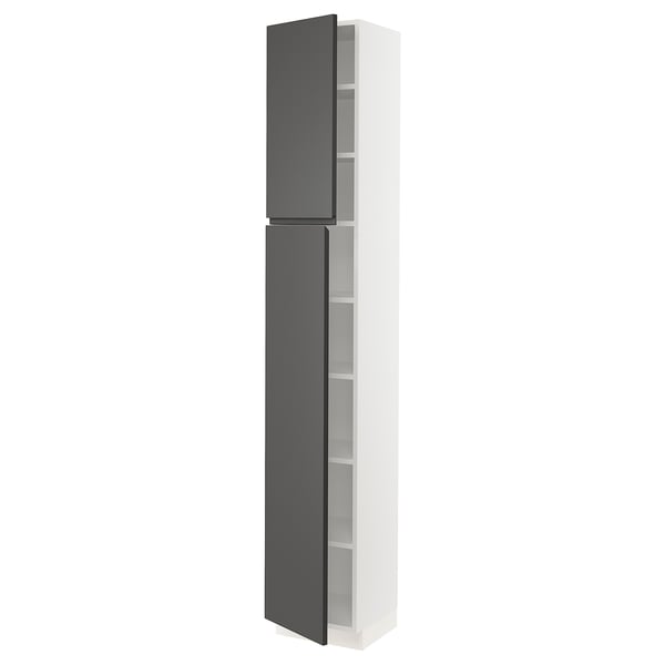 A SEKTION kitchen cabinet in white and dark grey, featuring a sleek design with modern handles.