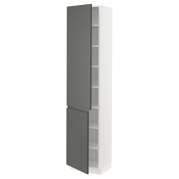 Modern grey and white SEKTION cabinet with dark grey doors and adjustable shelves.