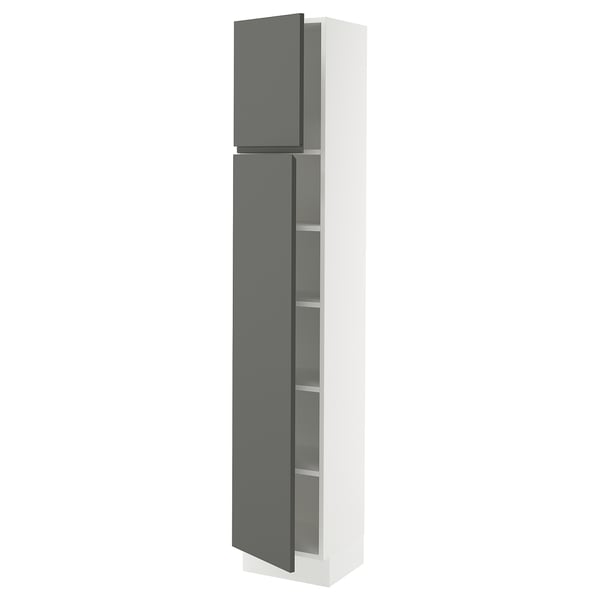 SEKTION kitchen cabinet, tall, dark grey, with shelves.