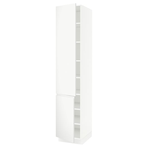 White ikea SEKTION tall kitchen cabinet with adjustable shelves.