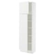 A SEKTION kitchen cabinet in white with minimalist design. It has a tall, rectangular shape with one open door revealing adjustable shelves.