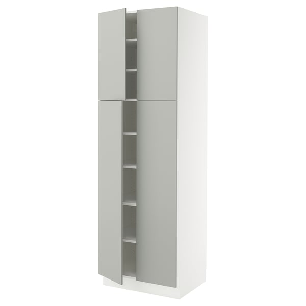 White kitchen cabinet, light grey doors, adjustable shelves, modern clean design, with door dampers.