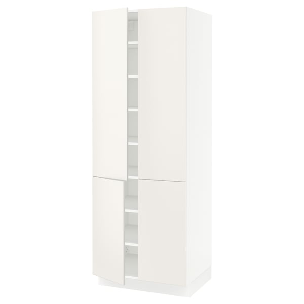 A white SEKTION cabinet with two hinged doors and adjustable shelves, featuring sleek lines and a modern design.