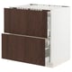 Ikea SEKTION kitchen cabinet. White with dark brown wood drawer fronts. Square shape, modern design.