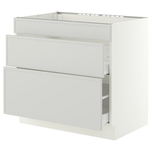 SEKTION / MAXIMERA Base cab f cktp/3 fronts/2 drawers, white/Aspudden light gray, 36x24x30 "