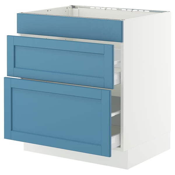 SEKTION / MAXIMERA Base cab f cktp/3 fronts/2 drawers, white/Lerhyttan blue, 30x24x30 "