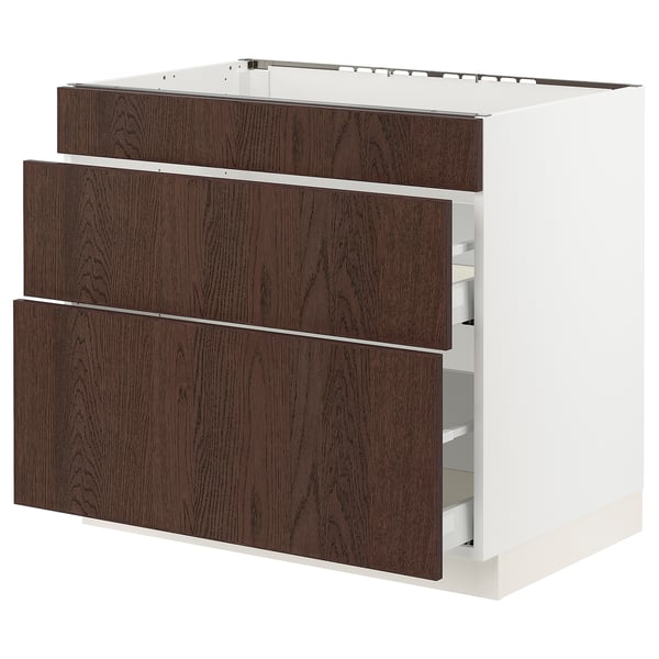 White & brown SEKTION kitchen cabinet, 3 drawers.