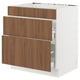 Modern kitchen cabinet: SEKTION. White frame, walnut wood drawers. Three large drawers, sleek design.