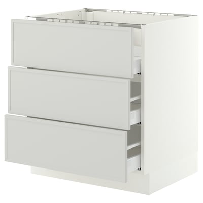 SEKTION / MAXIMERA Base cab f cktp/3 fronts/3 drawers, white/Aspudden light gray, 30x24x30 "